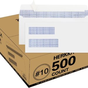 500 Pack #10 Double Window Security Self-Seal Envelopes - Suitable Size for Multiple Business Statements, Quickbooks Invoices, and Return Envelopes, Size 4-1/8 x 9-1/2 - White - 24 LB