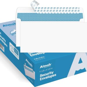 Aimoh 500#10 Security Self Seal Envelopes, Windowless, Premium Security Tint Pattern, Ultra Strong Quick Seal Closure, EnveGuard, Size 4-1/8 x 9-1/2", White, 24LB, 500 Count(34010)