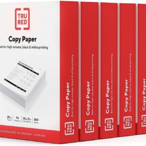 Staples TRU RED Copy & Printer Paper, 8.5 x 11, 20 lb, 92 Bright, 5,000 Sheets/Carton, White Letter Size Paper for Office, School & Home