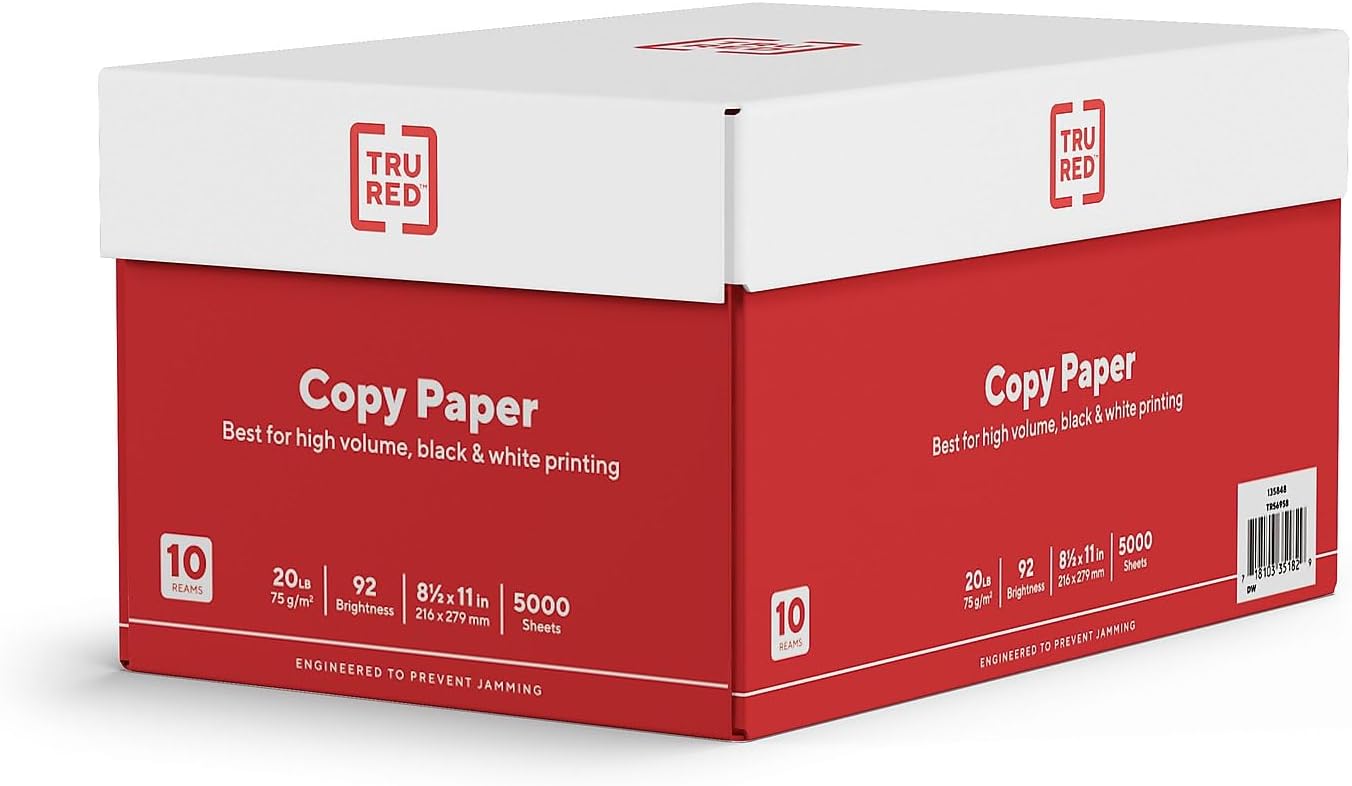 Staples TRU RED Copy & Printer Paper, 8.5 x 11, 20 lb, 92 Bright, 5,000 Sheets/Carton, White Letter Size Paper for Office, School & Home - Image 3