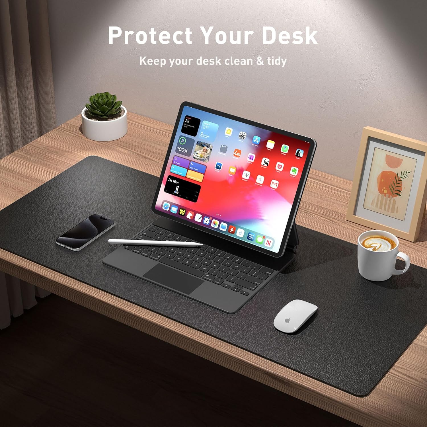 Aothia Leather Desk Pad Protector, Mouse Pad, Office Desk Mat, Non-Slip PU Leather Desk Blotter, Laptop Desk Pad, Waterproof Desk Writing Pad for Office and Home (Black,36" x 17") - Image 3
