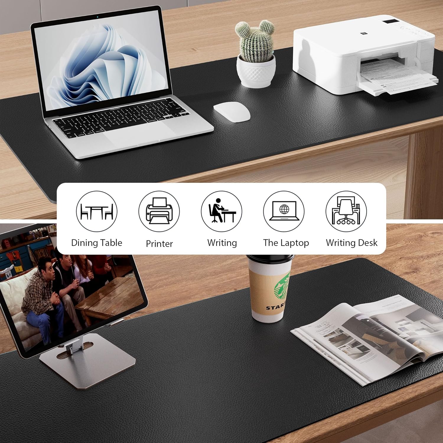 Aothia Leather Desk Pad Protector, Mouse Pad, Office Desk Mat, Non-Slip PU Leather Desk Blotter, Laptop Desk Pad, Waterproof Desk Writing Pad for Office and Home (Black,36" x 17") - Image 5