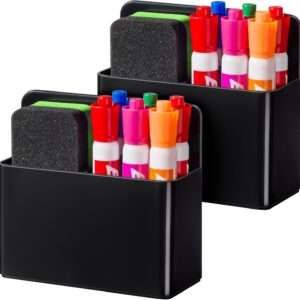 BEYGORM 2 Pack Plastic Magnetic Pen Holder for Refrigerator, Dry Erase Marker Holder for Whiteboard,Magnet School Locker Organizer Accessories, Pencil Cup, Pen Caddy, Classroom Organization(Black)